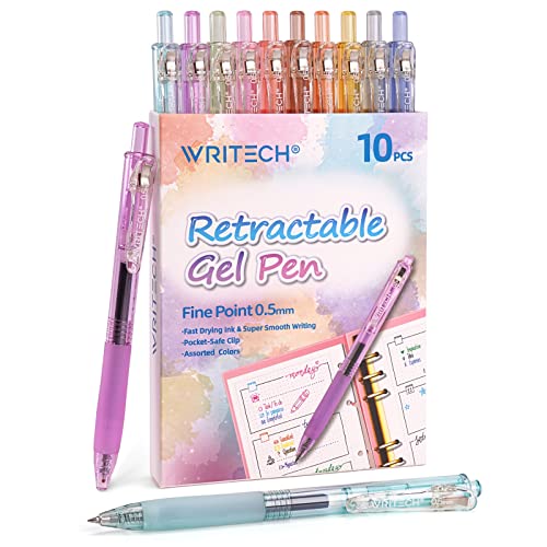 WRITECH Retractable Gel Pens Quick Dry Ink Pens Fine Point 0.5mm Multicolor For Journaling (Multicolor)