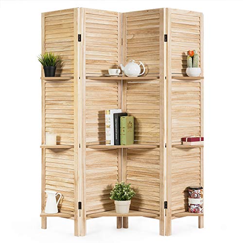 4 Panel Room Divider with Shelf