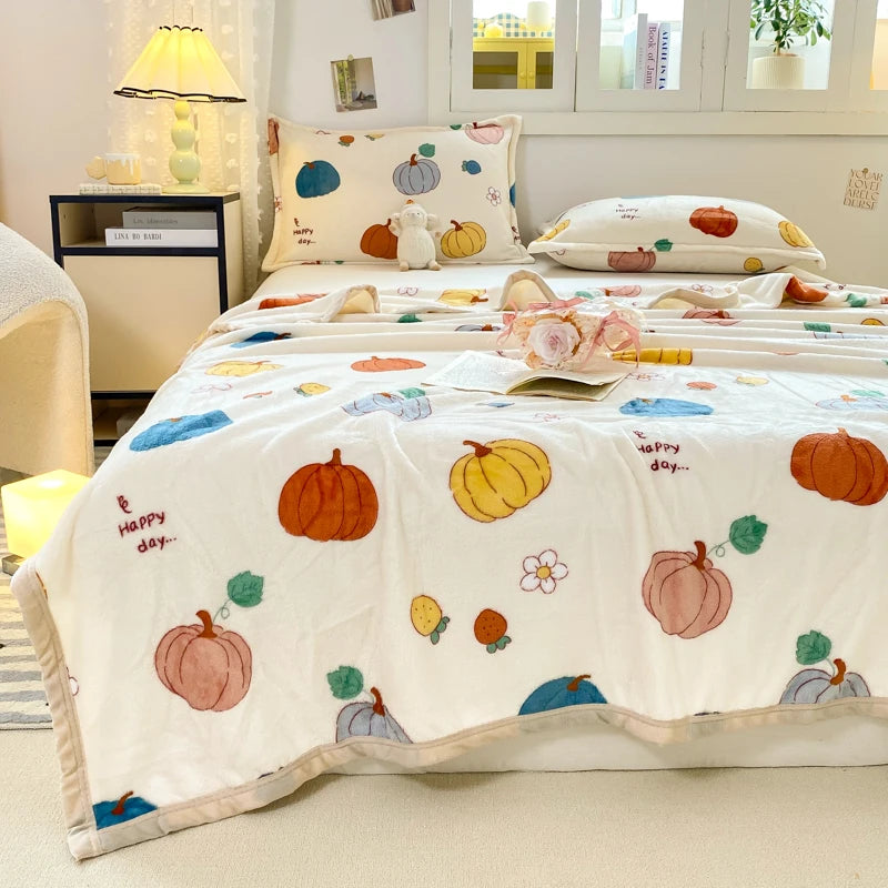 Yellow Pumpkins and Flowers Pattern Throw