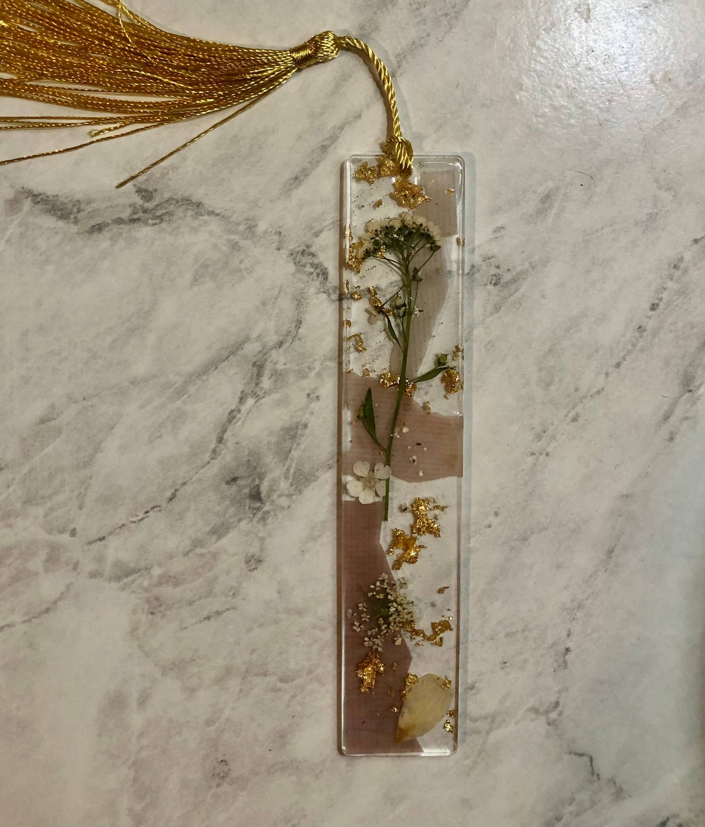 Vintage Floral Resin Bookmark: Gold
